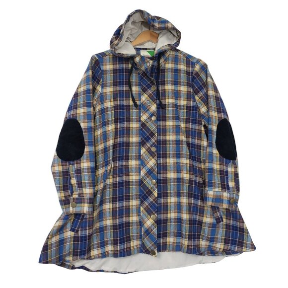 Fervour Jackets & Blazers - Fervour Jacket Womens 1X Blue Plaid Flannel Hood Elbow Patch Outdoor Cabincore
